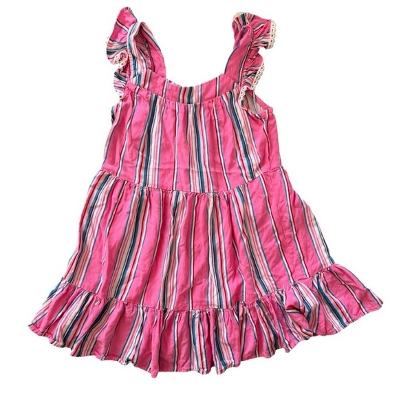 Zunie Girls Pink Striped Ruffle Dress Size Small - Picture 1 of 3